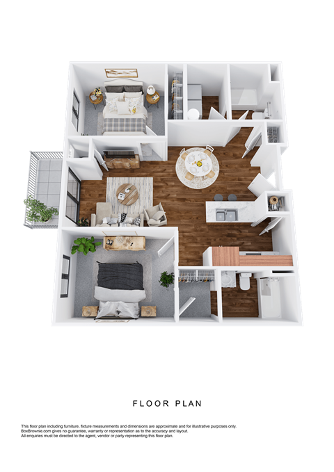 Floor plan for 2 beds, 2 baths, 1293 sqft